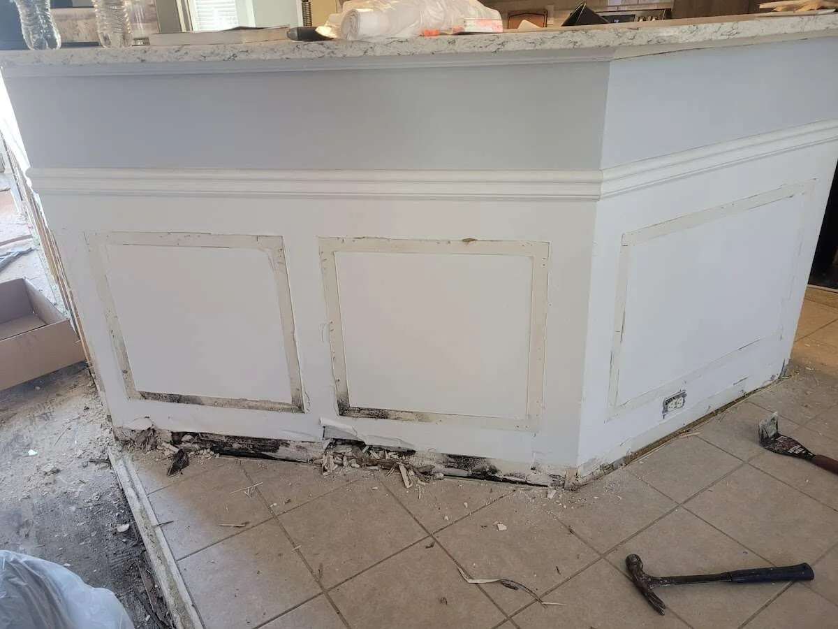 Water damage and mold on kitchen during Burst Pipe Cleanup in Hurricane